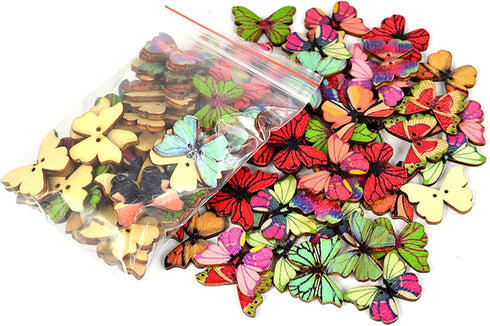 50pcs Mixed Pack 1-inch Colorful Butterfly Wooden Buttons - Retro DIY Handmade Buttons for Children's Crafts and DIY Projects...