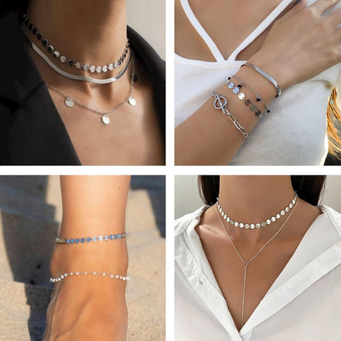 UMAOKANG Silver Chain for Jewelry Making, 16.4 Feet Stainless Steel Flat Sequin Link Chain Bulk Chain Necklace Bracelet DIY Jewelry Supplies Findi...