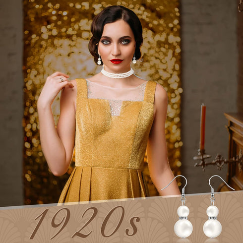 Women's Pearl Jewelry Set Multi Layer Faux Pearl Choker Necklace Earrings 1920s Simulated Pearl Necklace and Earring Set White Jewelry Sets for Wo...