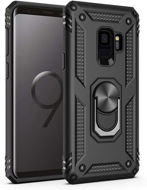 IKAZZ for Galaxy S9 Case,Military Grade Shockproof Heavy Duty Protective Phone Cover Pass 16ft Drop Test with Magnetic Kickstand Black...