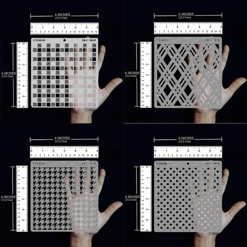 CrafTreat Geometric Stencils for Painting on Wood, Canvas, Paper and Fabric - Shepherds Check, Double Diamond, Houndstooth and Bold Polka Dots - 4...