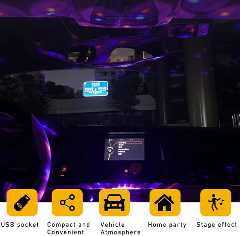 USB Star Night Light Projector, Portable Car Roof Sound Activated Atmosphere Lamp, Adjustable Auto Interior Atmosphere Decorative Light for Vehicl...