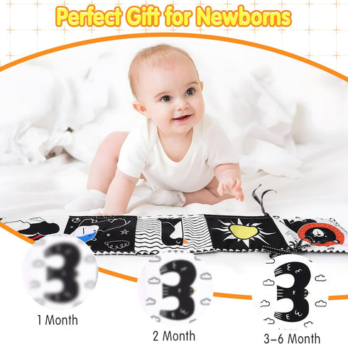 Newborn Toys Black and White High Contrast Baby Toys for 0-6, 6-12 Months, Early Education Baby Book with Numbers, Weather and Animals Signs, Tumm...