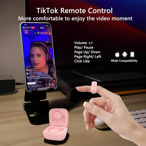 TikTok Scrolling Ring Remote Control, Phone Ebook APP Page Turner (Not for Kindle Device), Bluetooth Phone Remote for Camera Selfie, Video Record,...