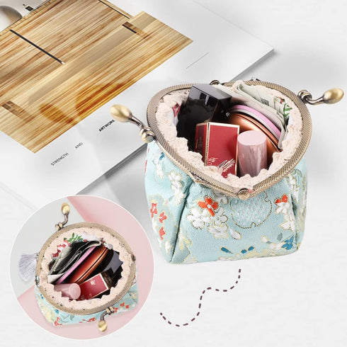 Oyachic Embroider Coin Purse Vintage Wallets Canvas Change Pouch Floral Trinkets Small Kiss Lock Clasp Handbag Jewelry Bag Tassels Women...