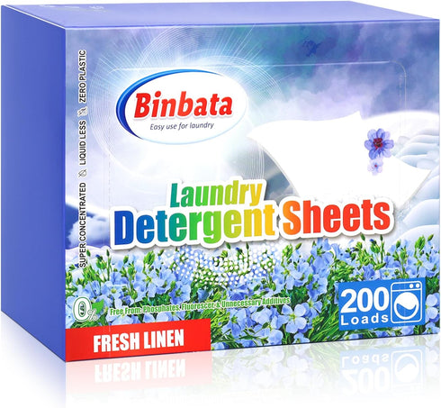 Laundry Detergent Sheets, 200 Loads Fresh Linen Scent Hypoallergenic Eco-Friendly Laundry Sheets, Biodegradable Plastic Free Liquidless Laundry Sh...