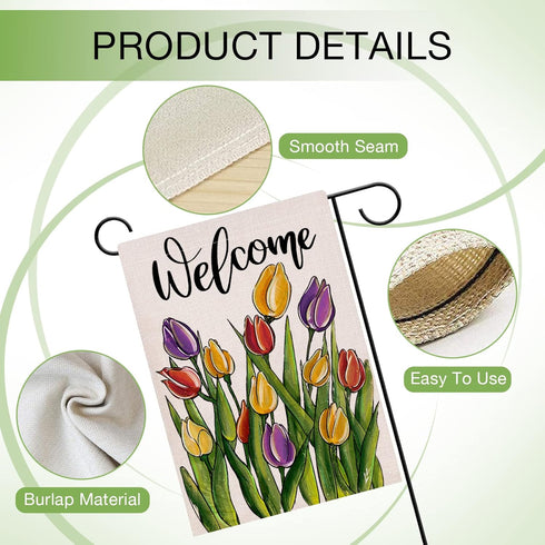Welcome Spring Floral Flowers Garden Flag Double Sided, Tulip Decorative Yard Outdoor Home Small Decor, Summer Farmhouse Burlap Outside House Deco...