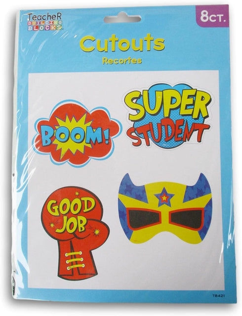 Super Hero Bulletin Board Paper Cutouts - Super Student Mask, Boxing Glove, Boom - 8 Piece - 8 x 6 Inches...