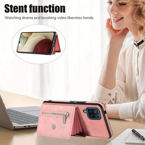 Phone Case for Samsung Galaxy A12/M12 Wallet Cover with Wrist Crossbody Strap Shoulder Lanyard Credit Card Holder Stand Leather Cell Accessories A...