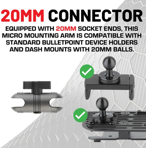 Bulletpoint 2.6" Aluminum Mounting Arm Dual 20mm Socket Connector Ends Compatible with 20mm Ball Mounts...