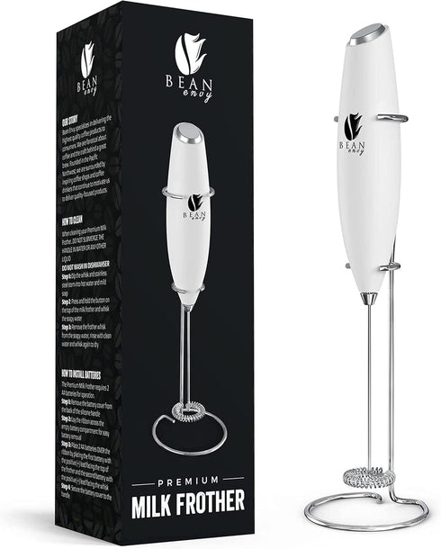 Bean Envy Milk Frother Handheld for Coffee - Electric Hand Blender, Mini Drink Mixer Whisk & Coffee Foamer Wand with Stand for Lattes, Cappuccino,...