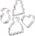 Wedding Cookie Cutters 4-Pc. Set Made in USA by Ann Clark, Wedding Dress, Wedding Cake, Diamond Ring, Heart...