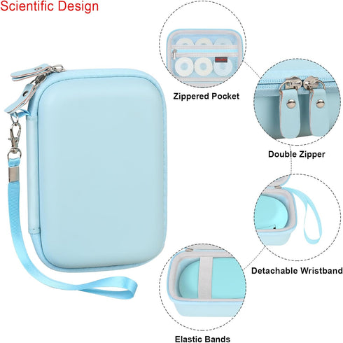 Label Maker Case for SUPVAN E10 Mini Bluetooth Label Printer, Extra Interior Mesh Pocket Fits Label Paper Cable, Blue. (CASE ONLY! Label Maker not...