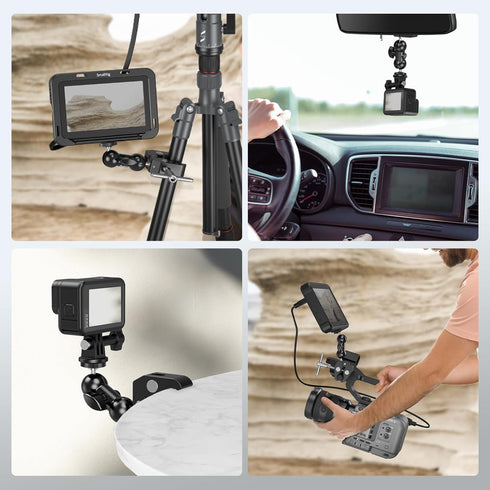 SMALLRIG Super Camera Clamp Mount, Double Ball Head Magic Arm Adapter, Fence/Desk/Tripod Mount for Monitor/Light/Camera, for Insta360, for Gopro 1...