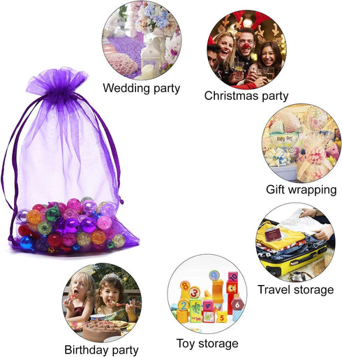 100Pcs 4x6 Inches Drawstring Organza Bags, Sheer Jewelry Candy Pouch Festival Party Wedding Favor Gift Bags Sachet Bags (Purple)...