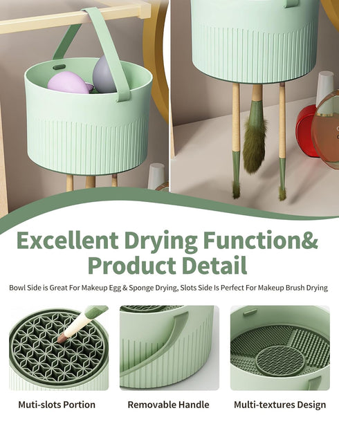 Makeup Brush Cleaner Bowl, 3 in 1 Silicone Makeup Brush Cleaning Bowl with Brush Drying Rack Makeup Brush Cleaning Tool Organizer for Makeup Brush...