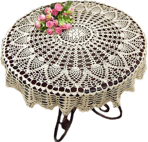 KEPSWET Cotton 36 inch Round Sunflower Beige Handmade Crochet Lace Tablecloth Doily...