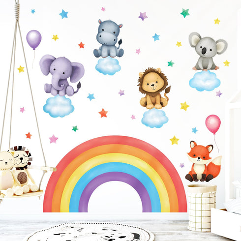 DECOWALL SG3-2318 Baby Animals on Rainbow Wall Stickers Decals Art décor Kids Living Nursery Removable Room Safari Jungle Girls Boys...
