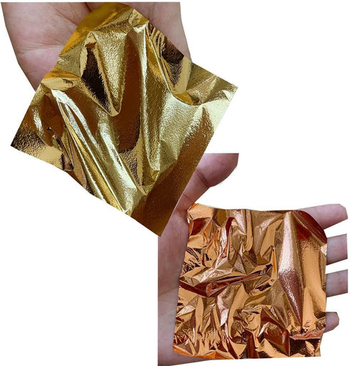 100Sheets Rose Gold Leaf Sheets.Pure Copper Leaf Sheets, Gold Foil Sheets Multipurpose for Art,Painting,Decoration,Furniture,Crafts,Pictures,Frame...