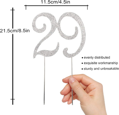29 Years Birthday Cake Topper - New Best Crystal Rhinestone 29th Wedding Anniversary Or 29 Years Old Cake Topper Party Decoration Silver...