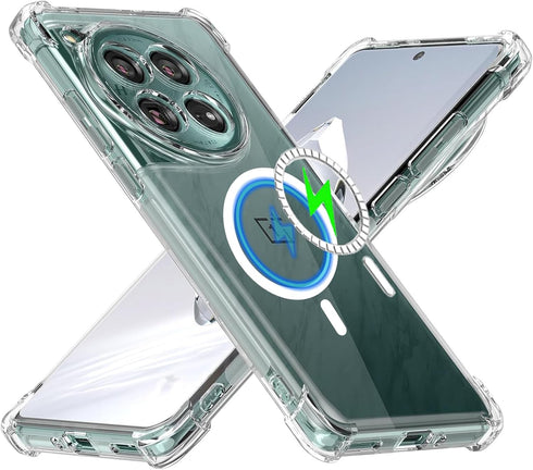 for OnePlus 12 Case Clear Compatible with MagSafe - Built in Strong Magnetic Airbag Military Grade Protection Anti-Yellowing Phone Cover for One P...