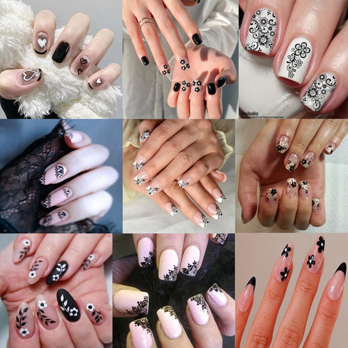 30 Sheets Flower Nail Art Stickers Black White Floral Butterfly Nail Decals 3D Self-Adhesive Daisy Nail Art Design Supplies for Women Girls Hibisc...
