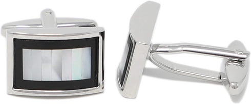 Mother Of Pearl And Onyx Rim Curve Rectangle Men Cufflinks Wedding Gift Father's Day Gift Cuff Links...