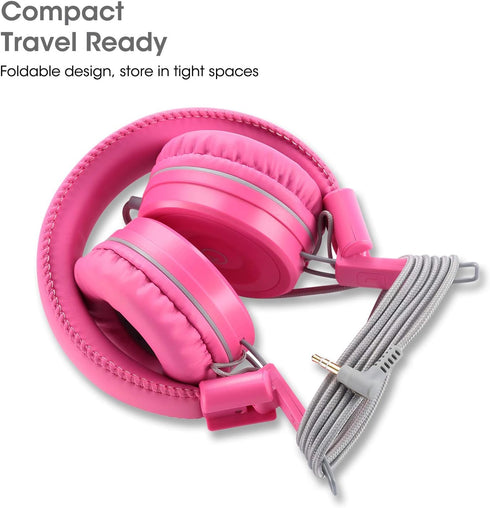 noot products Kids Headphones K22 Foldable Stereo Tangle-Free 5ft Long Cord 3.5mm Jack Plugin Wired On-Ear Headset for iPad/Amazon Kindle Fire/Gir...