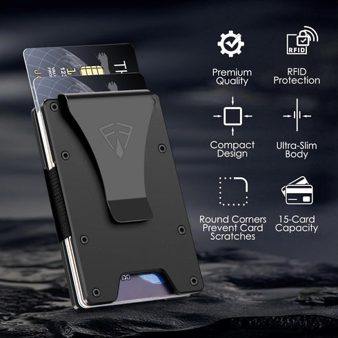 Slim Minimalist Wallet for Men with Money Clip - 15 Credit Card Holder RFID Wallet for Men - Front Pocket Mens Wallet with Compact Design - Easy t...