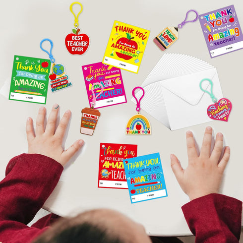 ceiba tree 30 Pack Teachers Appreciation Gift Bulk Thank You Teacher Keychains for Woman Man Key Chains and Cards...