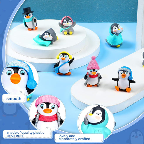 Macarrie 30 Pcs Penguin Figurines Cute Penguin Characters Toys Mini Penguin Figurines Collection Playset Mini Cartoon Penguin Cake Topper Winter P...