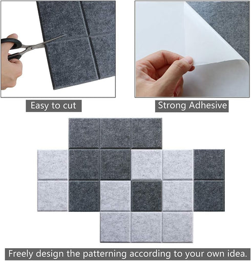 Large 11.8"x11.8" Felt Board Tiles for Wall with 30 Push Pins, Pack of 6 Pin Board Notice Boards for Home Office Kitchen, Bulletin Board Wall Tile...