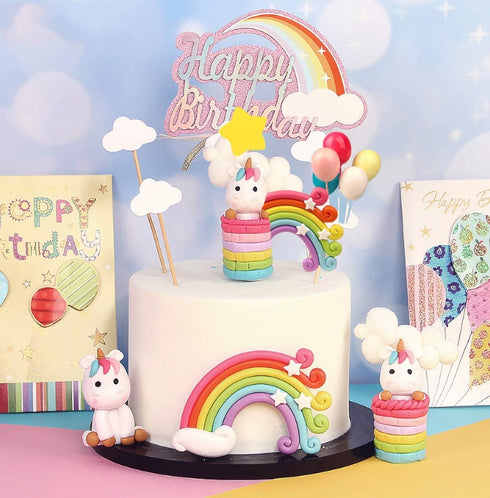 Palksky Colorful Rainbow Cake Topper/Wedding Cake Flags/Cupcake Picks Set -Include Cloud Balloon Moon Stars/Boy Girl Kid Birthday Baby Shower Part...