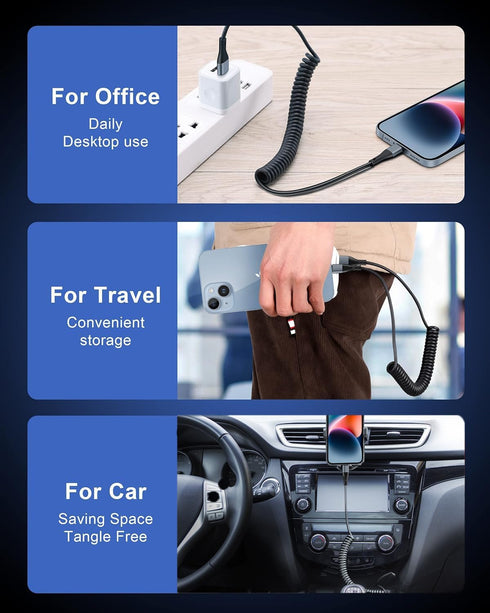 iPhone Fast Car Charger, WIDAQUO 40W Dual USB C Car Charger Adapter Cigarette Lighter and 6FT USB-C to Lightning Coiled Retractable Cable Charging...