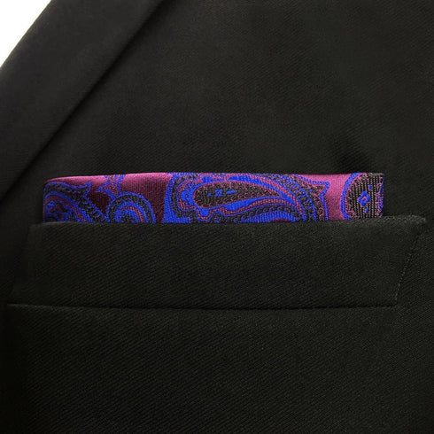 SHLAX&WING Mens Pocket Square Purple Geomitric Handkerchieves Silk Hanky...