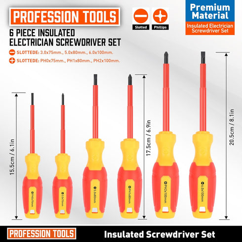 Amartisan 1000V Insulated Electrician Screwdriver Set 6-Piece, 3 Phillips and 3 Slotted Tips Professional Cushion Grip Screwdriver Set...