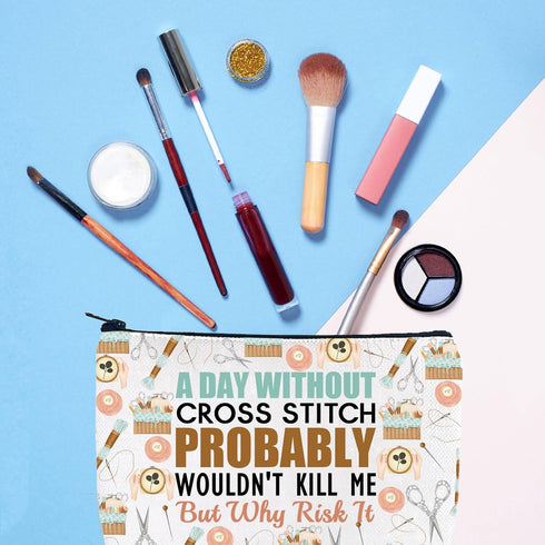 Gzrlyf Cross Stitch Kit Makeup Bag Sewing Cross Stitching Lover Gift Crafter Cross Stitch Project Cosmetic Bag (WITHOUT CROSS STITCH)...