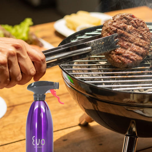 Evo 18/8 Stainless Steel Oil Sprayer, Non-Aerosol for Olive Oil, Cooking Oils, and Vinegars, Purple, 16-Ounce Capacity...