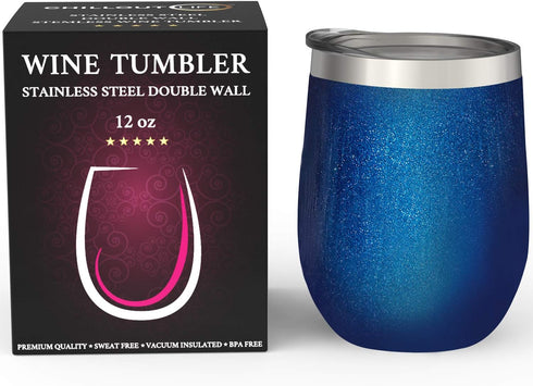 CHILLOUT LIFE 12 oz Stainless Steel Tumbler with Lid & Gift Box - Wine Tumbler Double Wall Vacuum Insulated Travel Tumbler Cup for Coffee, Wine, C...