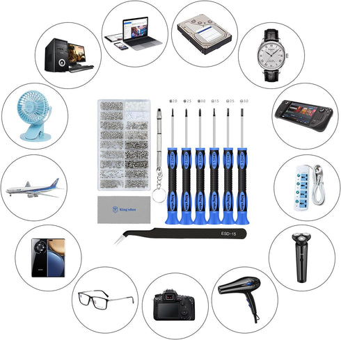 Upgrade Eyeglass Repair Kit - 6 Screwdrivers, 1100 Screws, Curved Tweezer, Nose Pads, Washers, Screw Caps, Microfiber Cloth for Eyeglasses, Sungla...