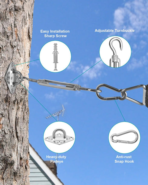 Sun Shade Sail Hardware Kit, 5 Inch 304 Stainless Steel Sunshades Canopy Installation Kit for Garden Rectangle & Triangle Shade Sails, Heavy Duty ...