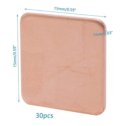30pcs 15 x 15 x 1 mm Pure Copper Heatsink, Copper Pad Shim Thermal Kit for Cooling PC Components IC Chipset GPU CPU...