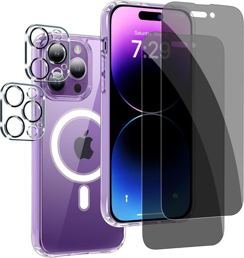 for iPhone 14 Pro Max (5 in 1) MagSafe Shockproof Anti-Drop Cover Case with Anti-Spy Glass Screen Protector, Camera Lens Protector, and Clean Kits...