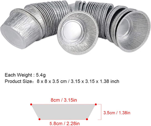 50Pack Disposable Round Aluminum Foil Trays Containers Cake Cup 3.2"x3.2"x1.4" For Kitchen Baking BBQ Make Cake Desserts Make Food For Kids Heat F...