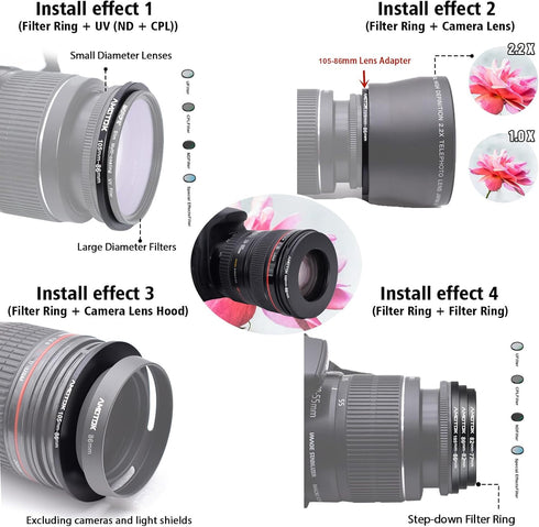 105mm Lens to 86mm Camera Lens Adapter,105mm-86mm Filter Step-Down Ring,Compatible All 86mm Filter Accessory.Made from CNC Machined...
