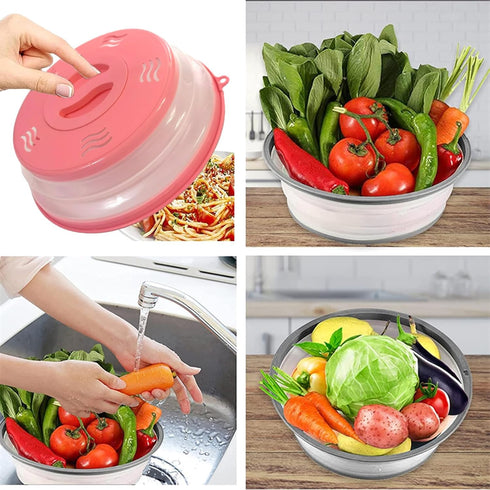 Microwave Splatter Cover Vented for Food, Splatter Guard & Colander Kitchen Gadget for Fruit Vegetables Microwave Plate Cover with Hook Hole,Dishw...