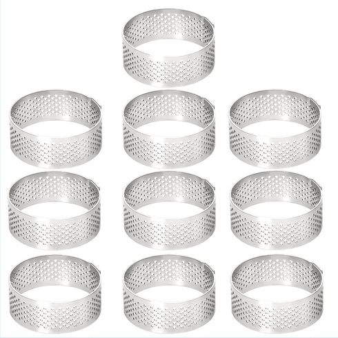 10 Pcs 1.98 Inch Stainless Steel Tart Ring, Heat-Resistant Perforated Cake Mousse Ring, Round Ring Baking doughnut tools 5cm...