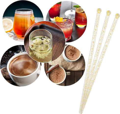 Aboat 120 Pieces 7.3 Inch Plastic Round Top Swizzle Sticks, Gold...