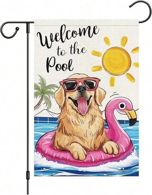 Hello Summer Garden Flags 12x18 Inch Double Sided Dog Pool Beach Holiday Yard Outdoor Decoration(C)...