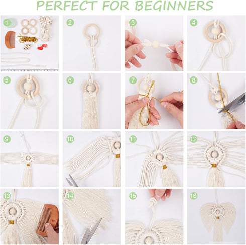 3 Set DIY Macrame Angel Kit Macrame Angel Hanging Ornament Boho Macrame Wall Hanging Decor Spring Macrame Kit for Beginners Macrame DIY Kit Spring...
